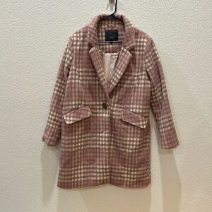 Steve Madden Pink and Cream Plaid Wool Blend Coat